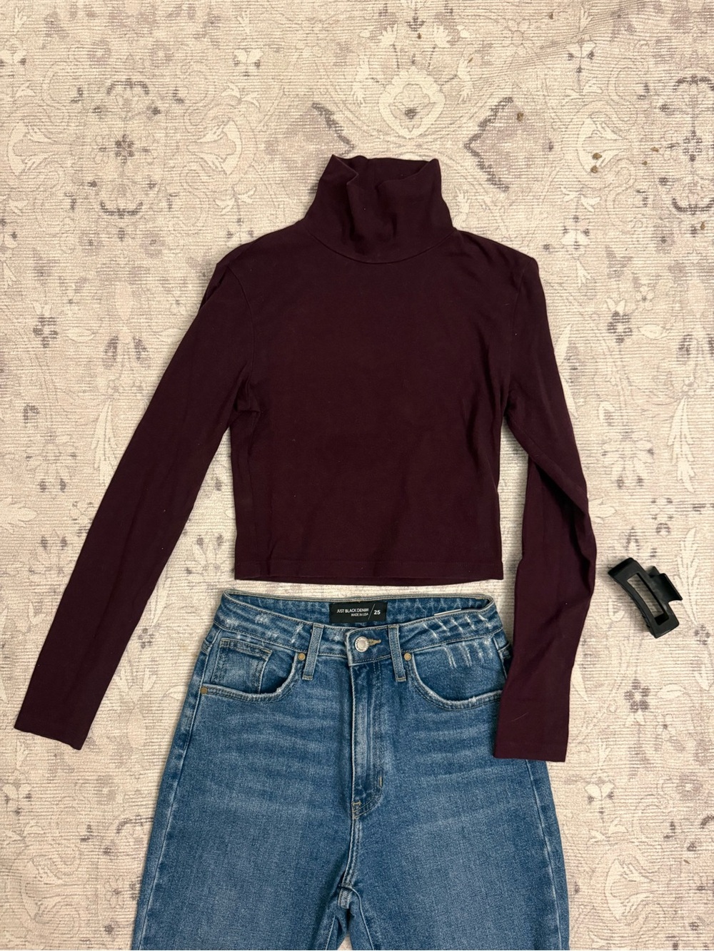Forever 21 Burgundy Long Sleeve Turtleneck Crop Top
